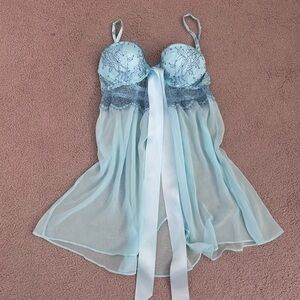 32A Vintage Victoria’s Secret Babydoll pale blue Lingerie